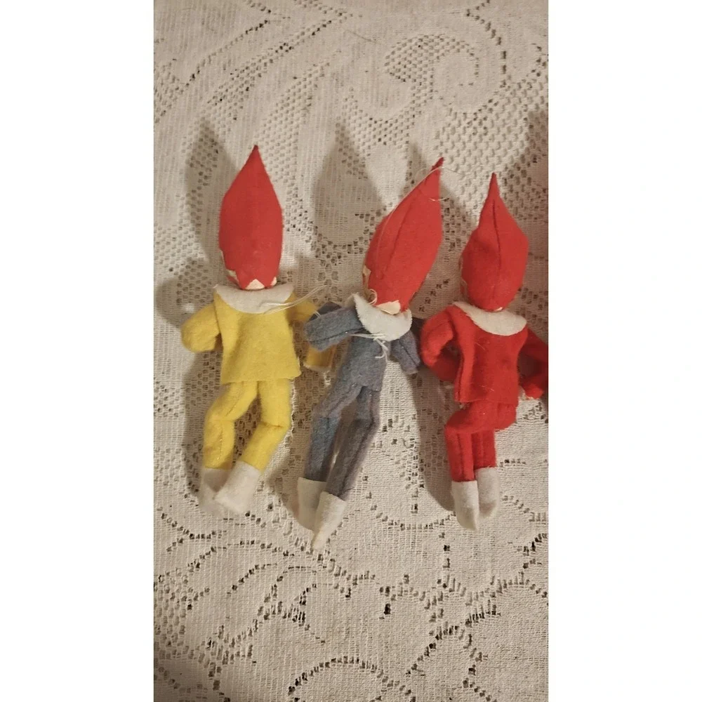 (Lot of 6) Vintage Elves  Knee Hugger Elf  Clown Elf  Japan Mcm Christmas